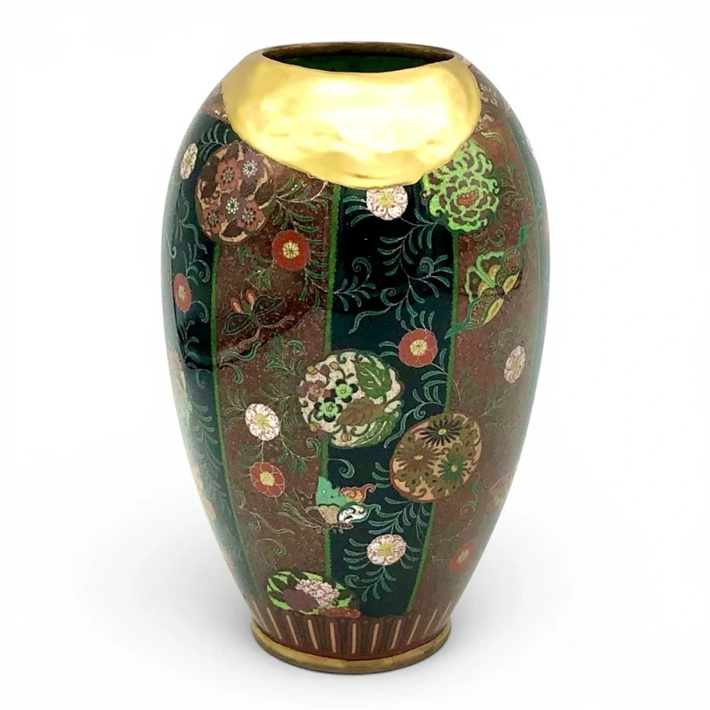 Antique Japanese Meiji Cloisonne Goldstone Vase Fine Kintsugi Art Repair